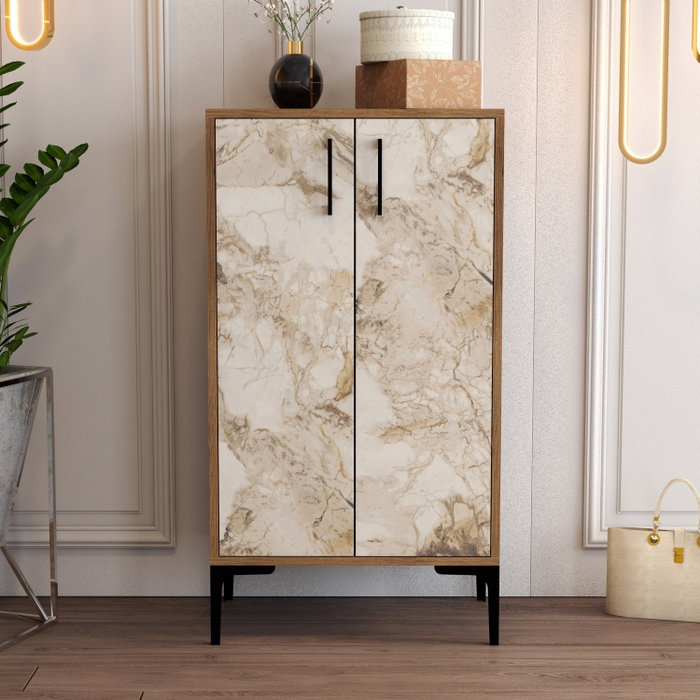 Hanah Home Zapatero Nogal y Blanco Mármol Industrial Organizador de Calzado Estilo Moderno